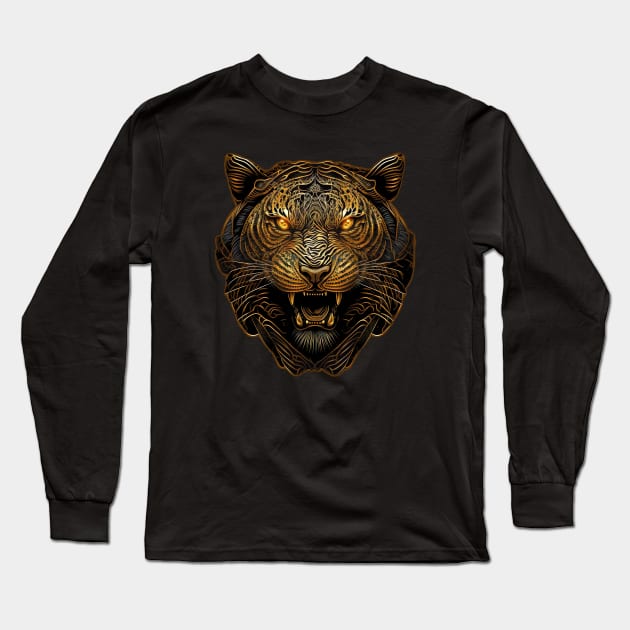 Growling Golden Tiger Long Sleeve T-Shirt by Mojitojoe